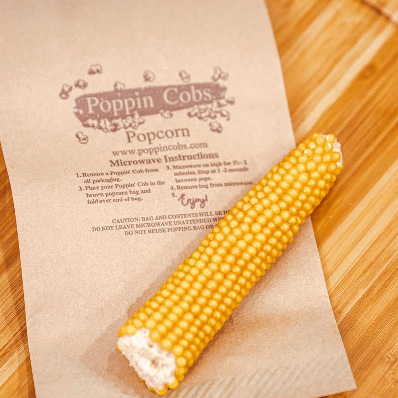 Microwave Popcorn on the Cob (10 Count), Poppin' Cobs Popcorn, 10 Individually Wrapped Popcorn Cobs w/bags, Gluten Free and Non- GMO