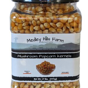 Mushroom Popcorn kernels by Medley Hills farm in Reusable Container 1.7 Lbs. - Gourmet popcorn kernels for popcorn machine - Gluten Free - Non GMO