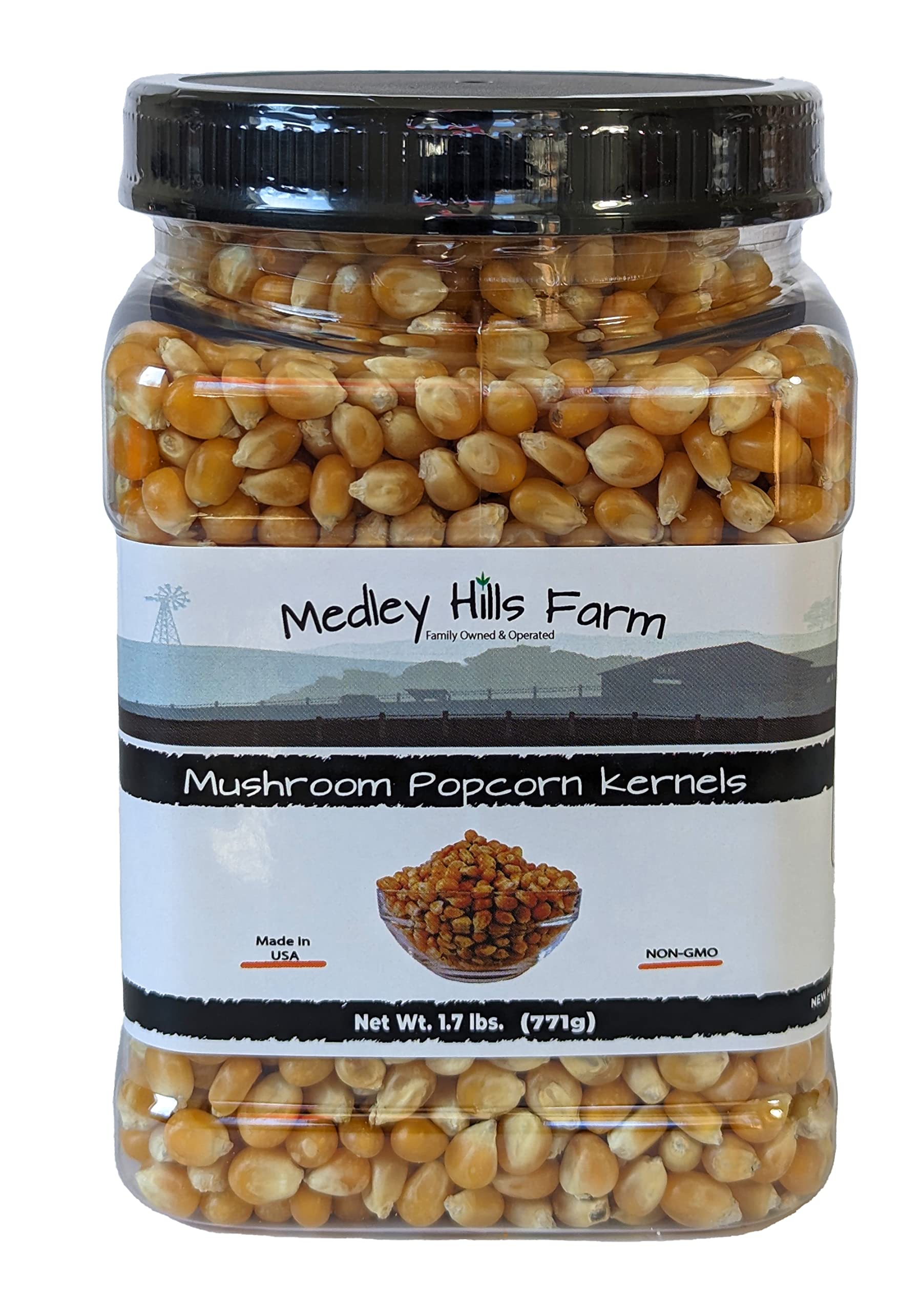 Mushroom Popcorn kernels by Medley Hills farm in Reusable Container 1.7 Lbs. - Gourmet popcorn kernels for popcorn machine - Gluten Free - Non GMO