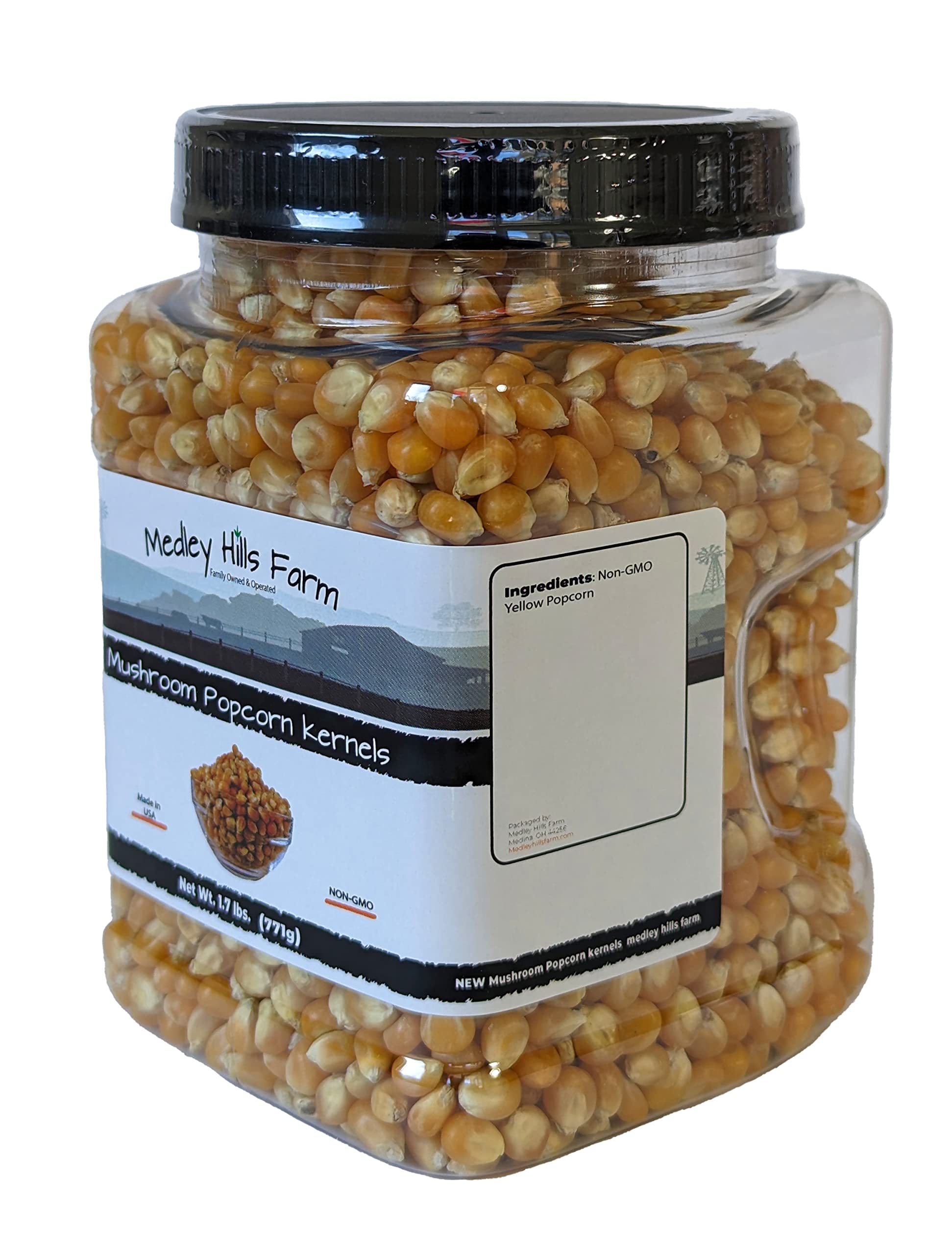 Mushroom Popcorn kernels by Medley Hills farm in Reusable Container 1.7 Lbs. - Gourmet popcorn kernels for popcorn machine - Gluten Free - Non GMO