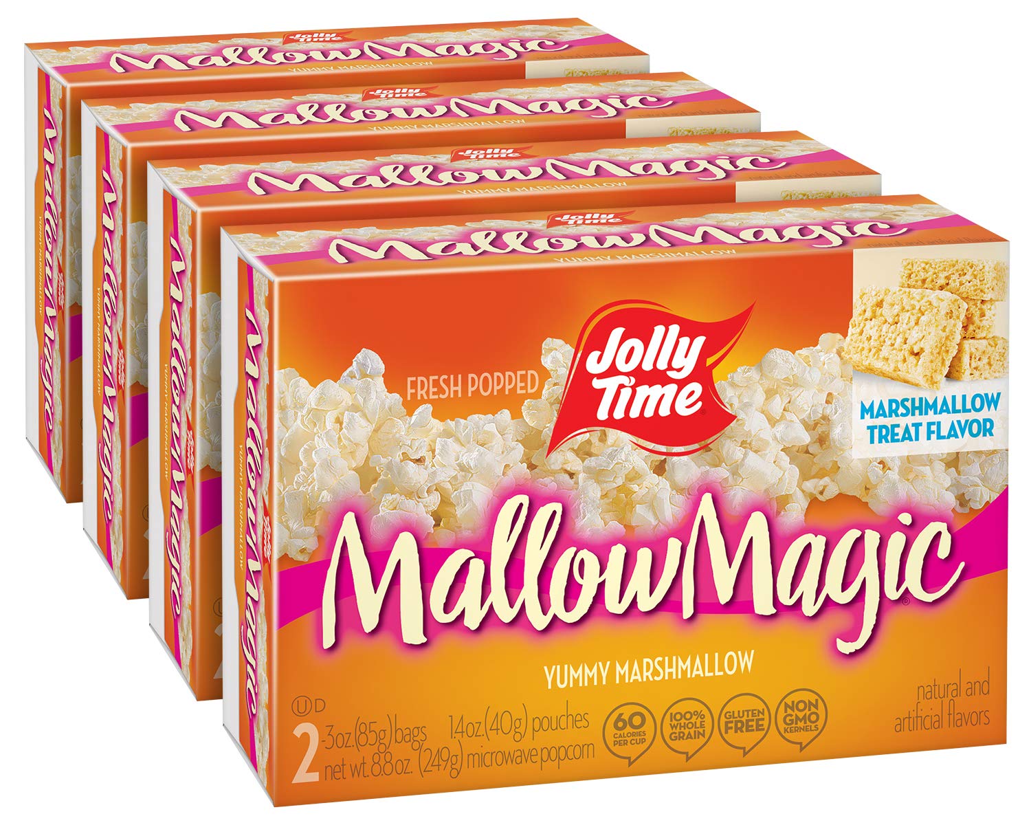 Jolly Time Mallow Magic, Sweet Marshmallow Microwave Popcorn with Candy Coated Sugar Topping for an Easy Gourmet Treat (Mallow Magic, 4.4 Ounce (Pack of 8))