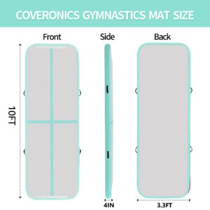 COVERONICS Air Gymnastics Training Mats - 10FT Inflatable Gymnastics Mats Tumble Track with Pump & Storage Bag for Gymnastics Training/Home&Outdoor Use/Cheerleading/Yoga/Water