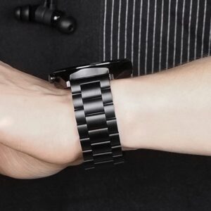 Moran Stainless Steel Watch Band Quick Release Replacement Metal Strap 20mm 22mm for Men Women (Black+Folding Clasp, 20mm)