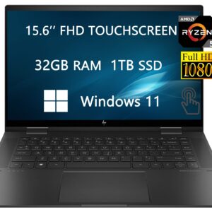 HP Envy x360 15 FHD 2-in-1, Touchscreen Laptop, 2023 Newest Upgrade, AMD Ryzen 5 5625U, 32GB RAM, 1TB SSD, Backlit Keyboard, HDMI, Fast Charge, Windows 11, School and Business Ready, ROKC HDMI Cable