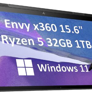 HP Envy x360 2-in-1 Business Laptop (15.6" FHD Touchscreen, AMD Ryzen 5 5625U, 32GB RAM, 1TB SSD, 6-Core (Beat i7-1165G7), Active Stylus) Backlit, Long Battery Life, Alexa, Win 11 Home, Black