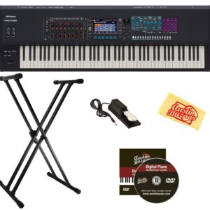 Roland Fantom-08 Synthesizer Keyboard - Bundle with Double Braced X-Style Keyboard Stand, Sustain Pedal, Instructional DVD, Online Piano Lessons, and Austin Bazaar Polishing Cloth