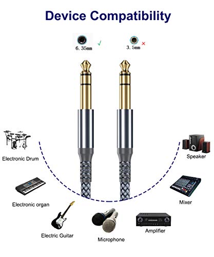 Elebase 1/4 Inch TRS Instrument Cable 10ft 2-Pack,Straight 6.35mm Male Jack Stereo Audio Interconnect Cord,6.35 mm Balanced Line for Electric Guitar,Bass,Keyboard,Mixer,Amplifier,Amp,Speaker,Equalizer