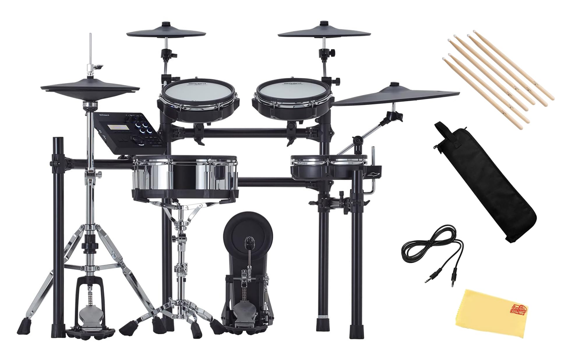 Roland Generation 2 V-Drums TD-27KV2S Electronic Drum Set Bundle with Drumstick Bag, 3.5mm Audio Cable, 3 Pairs of Drumsticks, and Austin Bazaar Polishing Cloth