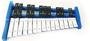 professional blue wooden soprano glockenspiel xylophone with 25 metal keys - musical instrument for adults & kids - includes 2 plastic beaters/mallets