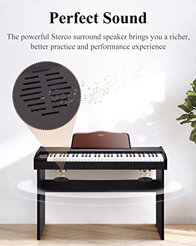 Keyboard Piano, Eastar 61 Key Keyboard for Beginners/Professional, Full Size Electric Piano, Classic Wooden Digital Keyboard with Sustain Pedal & Music Stand, Supports MP3/USB/Audio/Mic/Headphones