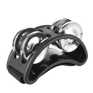 Foot Tambourine Percussion Musical Instrument Foot Drum set with Metal Jingle Bell for Guitar Drum Accessory Instrument (Black)