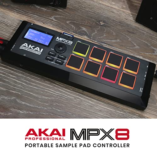 AKAI Professional MPX8 - Portable Sample Pad Controller With 8 Performance-Ready Velocity-Sensitive Pads, MIDI Connectivity & On-Board SD Card Slot