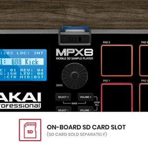 AKAI Professional MPX8 - Portable Sample Pad Controller With 8 Performance-Ready Velocity-Sensitive Pads, MIDI Connectivity & On-Board SD Card Slot