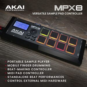 AKAI Professional MPX8 - Portable Sample Pad Controller With 8 Performance-Ready Velocity-Sensitive Pads, MIDI Connectivity & On-Board SD Card Slot