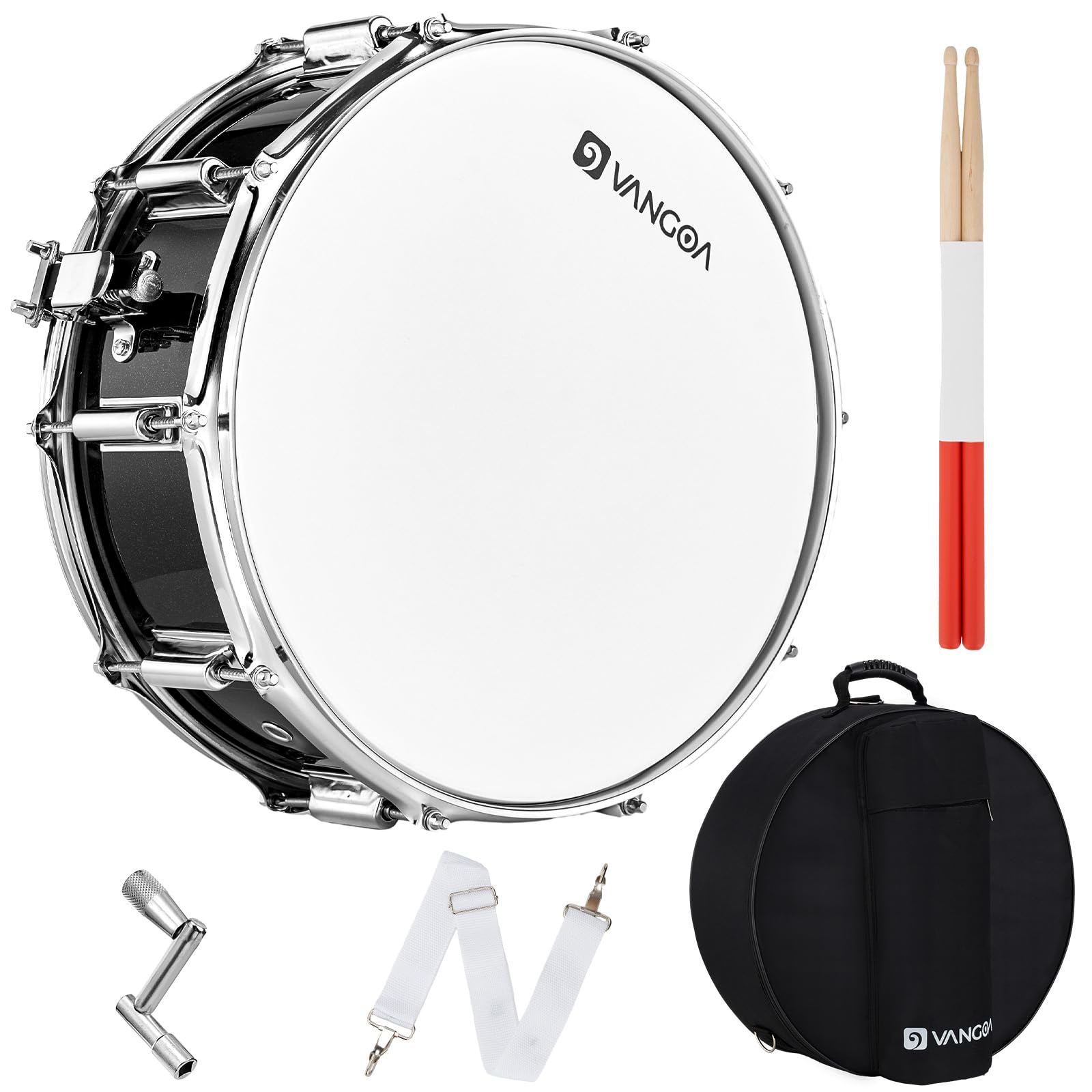 Vangoa Snare Drum, Marching School Band Student Snare Drum Kit Set 14" x 5.5" for Beginners Teens Adults Kids with 10mm Padding Carry Bag, 5A DrumSticks, Drum Key, Strap, Drum Mute Pad