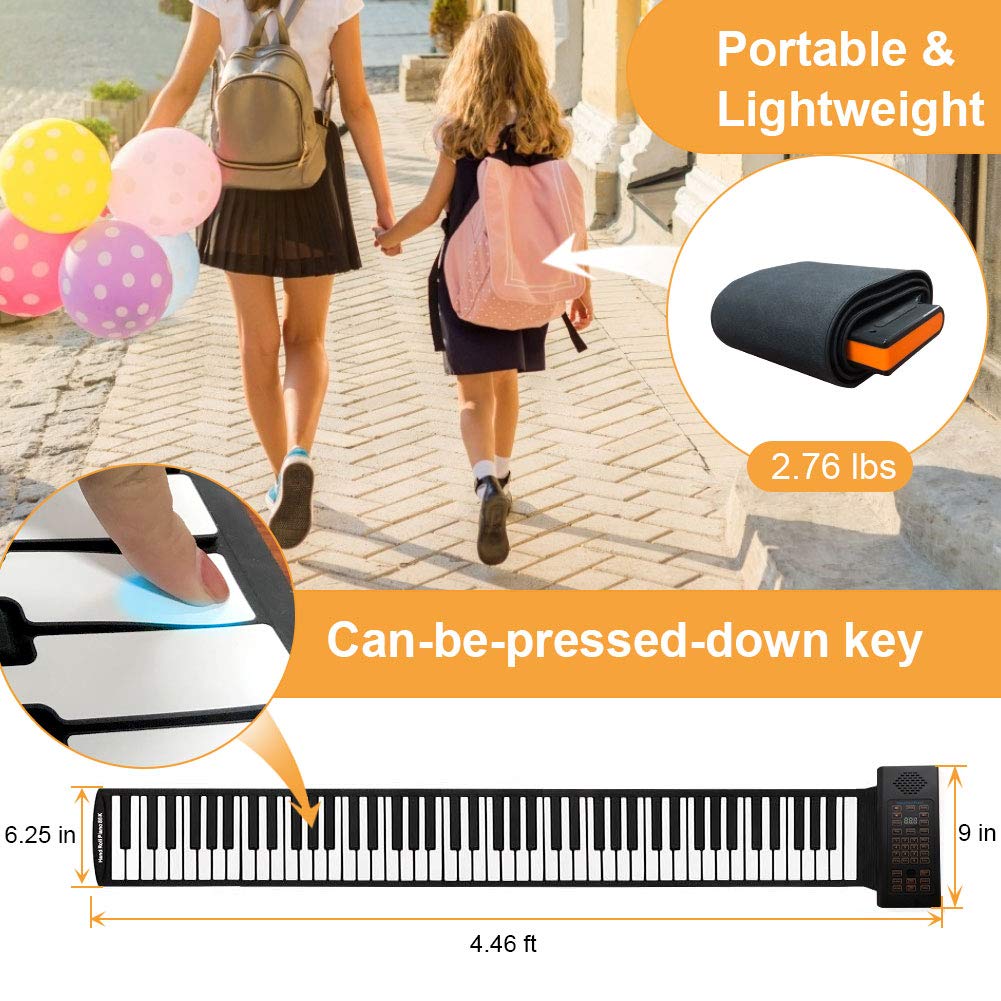 88 Keys Roll Up Piano with Pedal Upgraded Numeric Portable Piano Sticker Keyboard for Kids Beginner