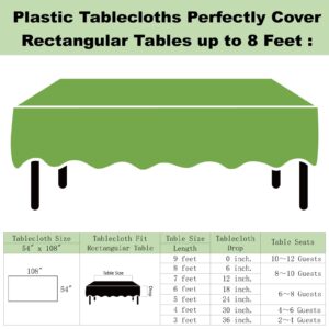 Plastic Lime Green Tablecloths 3 Pack Emerald Green Disposable Table Covers 54" x 108" Sage Green Table Cloths for Jungle Safari Dino Parties Birthdays Weddings, Fits 6 to 8 Foot Rectangle Tables