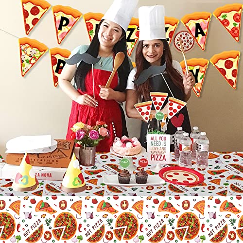 PHOGARY 3 Pack Pizza Tablecloth, Plastic Pizza Theme Table Cloths Picnic Table Cover, Hot Pizza Party Decorations Ideal for Kids’ Birthday, Pizza Decor Parties Supplies Carnival Party