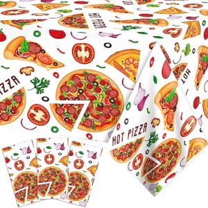 littkeef cliaet 3 Pack Pizza Party Tablecloth Pizza Theme Plastic Table Cover Pizza Party Decorations Disposable Pizza Birthday Party Table Covers for Pizza Theme Party Supplies,54 x 87 in