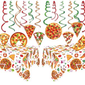 Pizza Party Decorations Theme Supplies Rectangular Tablecloth for Parties Table Covers 2Pcs Picnic Pizza Table Cloths Birthday Party Decor Hanging Swirls Streamers Hanging Decor from Ceiling