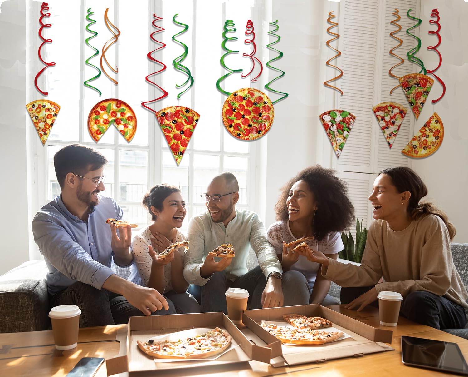 Pizza Party Decorations Theme Supplies Rectangular Tablecloth for Parties Table Covers 2Pcs Picnic Pizza Table Cloths Birthday Party Decor Hanging Swirls Streamers Hanging Decor from Ceiling