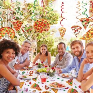 Pizza Party Decorations Theme Supplies Rectangular Tablecloth for Parties Table Covers 2Pcs Picnic Pizza Table Cloths Birthday Party Decor Hanging Swirls Streamers Hanging Decor from Ceiling