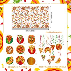 Pizza Party Decorations Theme Supplies Rectangular Tablecloth for Parties Table Covers 2Pcs Picnic Pizza Table Cloths Birthday Party Decor Hanging Swirls Streamers Hanging Decor from Ceiling