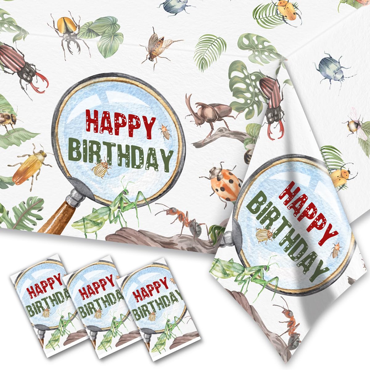 3Pcs Bugs Tablecloths-Bugs Birthday Party Decorations Ladybugs Reptile Themed Disposable Rectangular Plastic Table Covers for Kids Insect Happy Birthday Party Supplies