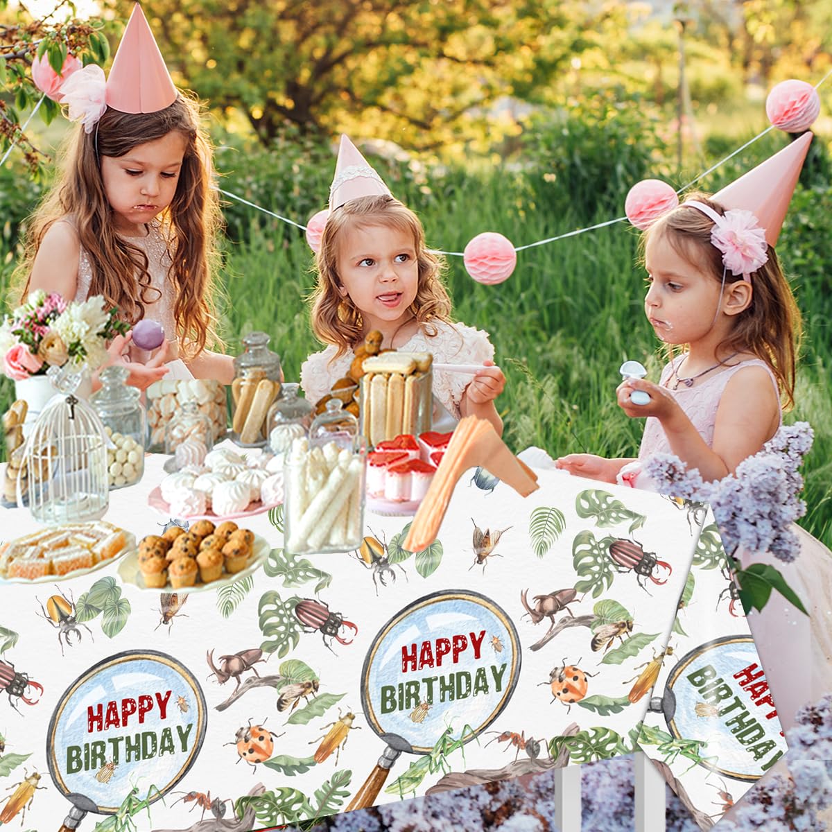 3Pcs Bugs Tablecloths-Bugs Birthday Party Decorations Ladybugs Reptile Themed Disposable Rectangular Plastic Table Covers for Kids Insect Happy Birthday Party Supplies