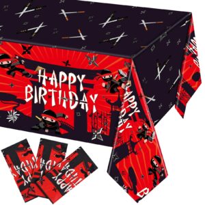 WovWeave 3 Pieces Ninja Birthday Party Table Covers Disposable Plastic Ninja Tablecloths Ninja Rectangular Table Cloths for Kids Anime Ninja Birthday Party Decorations, 54 x 108 Inch