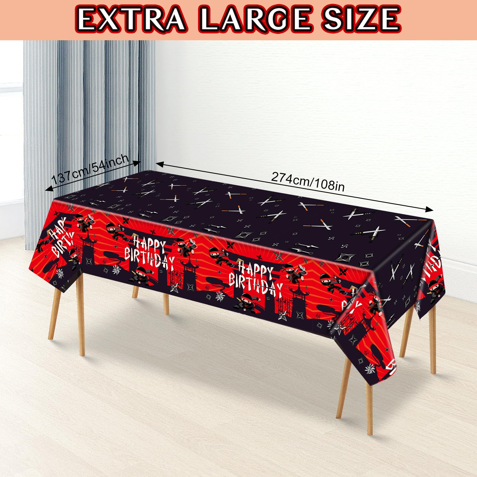 WovWeave 3 Pieces Ninja Birthday Party Table Covers Disposable Plastic Ninja Tablecloths Ninja Rectangular Table Cloths for Kids Anime Ninja Birthday Party Decorations, 54 x 108 Inch