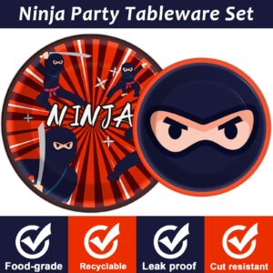 98 Pieces Ninja Birthday Party Decorations Ninja Warrior Tableware Set Karate Plates Napkins Tablecloth Ninja Master Birthday Party Supplies Kit Table Cover Dinnerware Party Favors