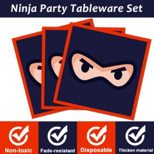 98 Pieces Ninja Birthday Party Decorations Ninja Warrior Tableware Set Karate Plates Napkins Tablecloth Ninja Master Birthday Party Supplies Kit Table Cover Dinnerware Party Favors