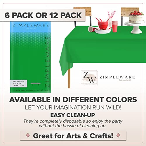 ZIMPLEWARE Premium Green Plastic Table Cloth Disposable (6 Pk) Plastic Tablecloths for Rectangle Tables (54in x 108in) Party Table Cloths Disposable for 6ft to 8ft Rectangle Tables