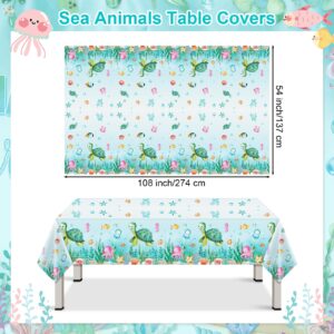 Preboun Ocean Turtle Tablecloth, 3 Pcs Plastic Disposable Rectangular 54 x 108 Inch, Stain Resistant Waterproof Table Covers for Sea Party, Baby Shower Decorations, Birthday, Summer