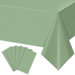 6pack sage green plastic tablecloths for rectangle tables, light green disposable tablecloth, waterproof sage green table cover for birthday bridal wedding baby shower party decorations, 54 x 108inch