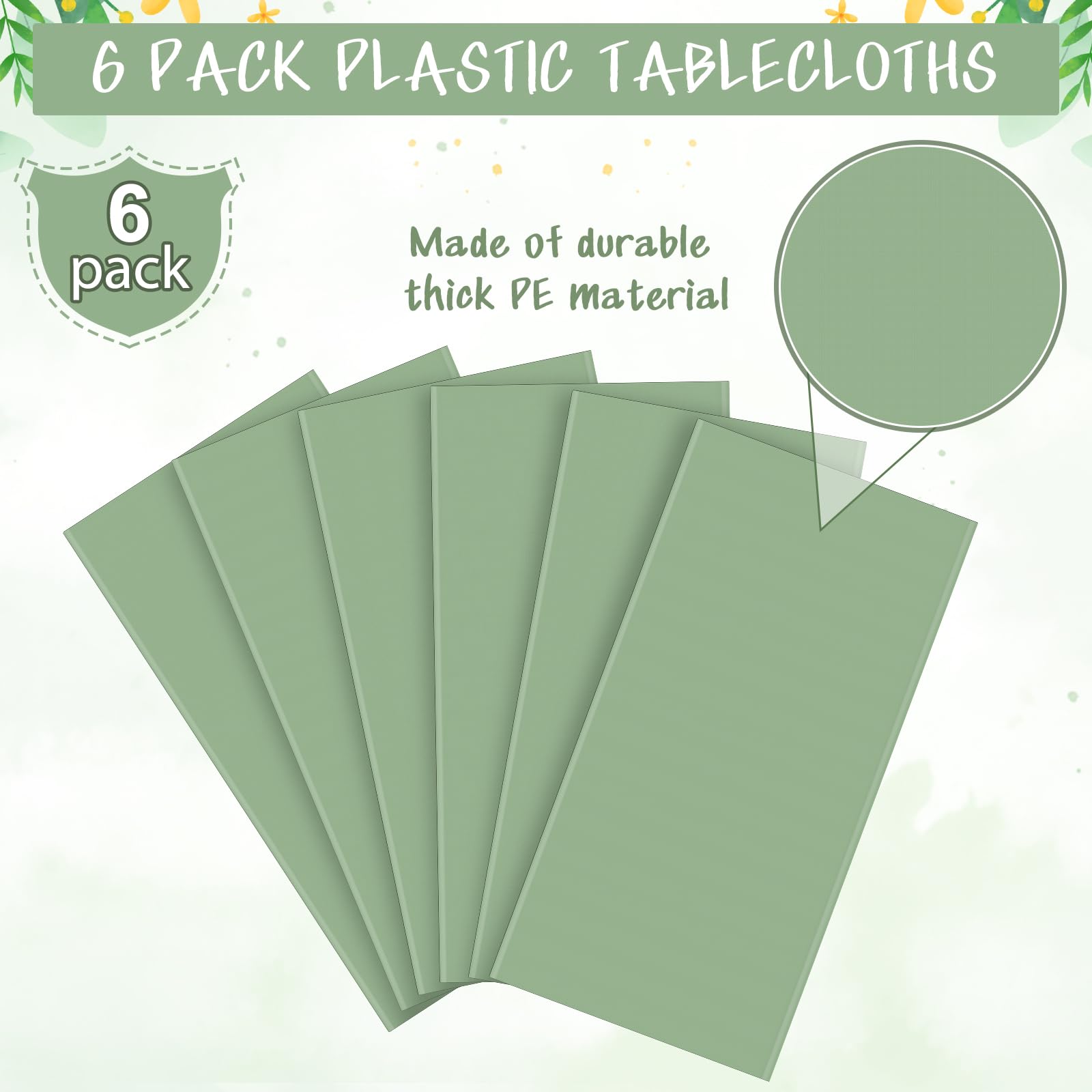 6Pack Sage Green Plastic Tablecloths for Rectangle Tables, Light Green Disposable Tablecloth, Waterproof Sage Green Table Cover for Birthday Bridal Wedding Baby Shower Party Decorations, 54 X 108Inch