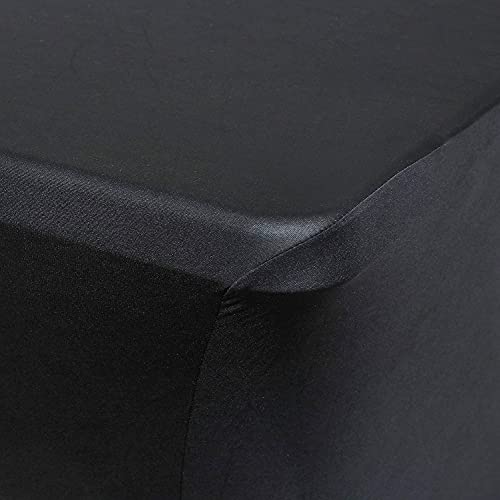 Obstal 6ft Stretch Black Spandex Table Cloth for Standard Folding Tables - 2 Pack Universal Rectangular Fitted Tablecloth Protector for Wedding, Trade Show, Vendor Stand