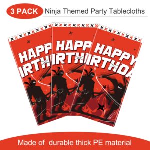 3 Pieces Ninja Pattern Tablecloths, Ninja Birthday Party Supplies Disposable Plastic Rectangular Ninja Themed Table Covers for Teens Birthday Party Decorations, 108 x 54 Inches