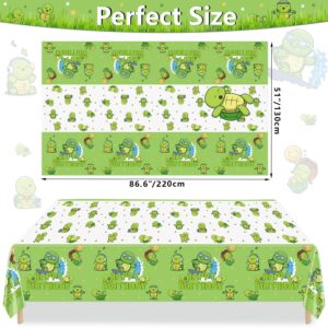 PTECDROTS 4Pcs Turtle Tablecloth, Cute Turtle Party Table Covers, Rectangular Table Decoration for Under The Sea Party Decorations Turtle Birthday Party Decorations Supplies，51 x 86.6 Inch