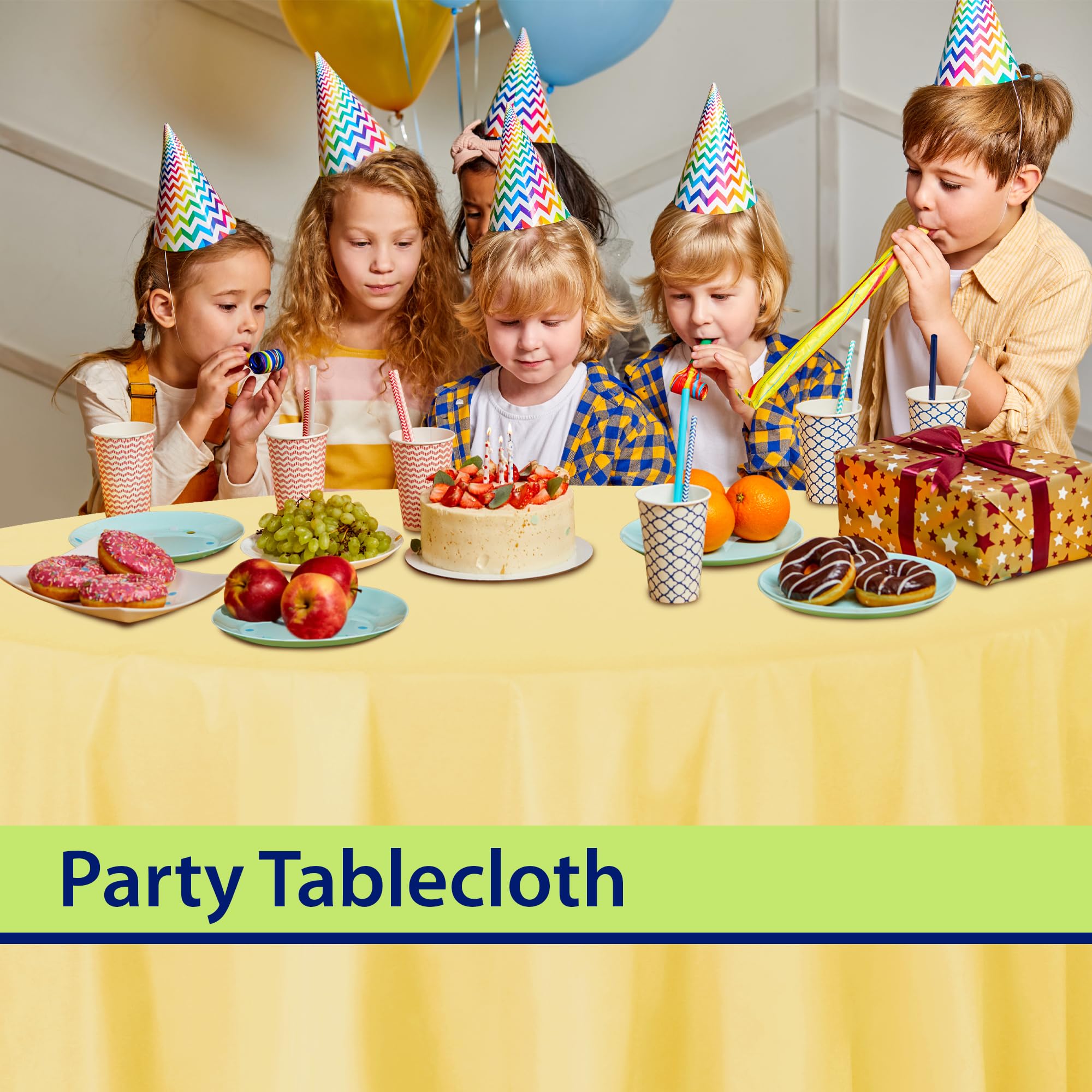 Yellow Disposable Plastic Tablecloth for Round Tables (12 Pack) 84 inches Table Cloths for Parties, Events & Weddings, Indoors & Outdoors, Plastic Table Cover