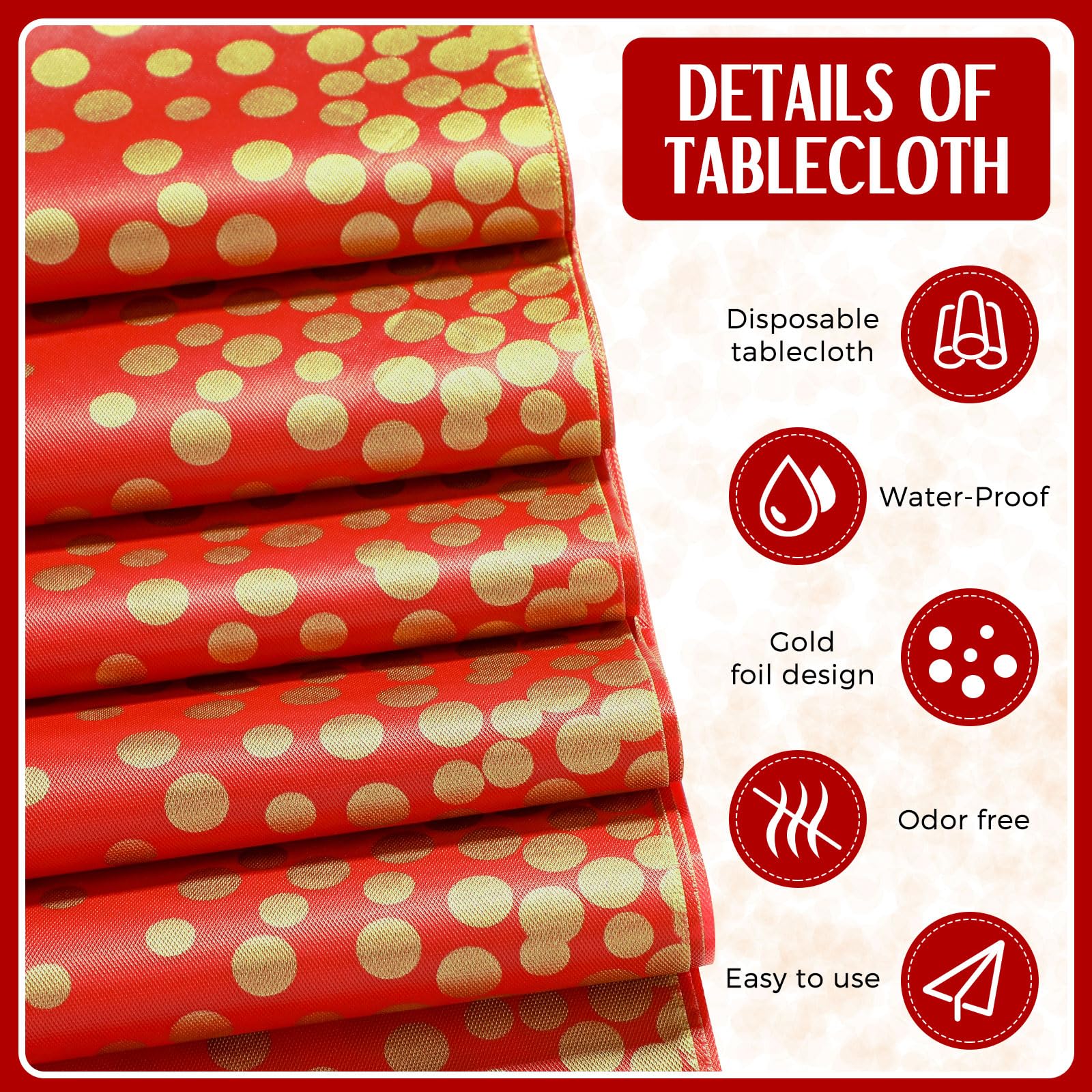 Tudomro 16 Pieces Disposable Tablecloth Plastic Rectangle Table Cloth Table Cover 54 x 108 Inch with 12 x 108 Inch Satin Table Runner for Wedding Birthday Party Decorations (Red,Gold)