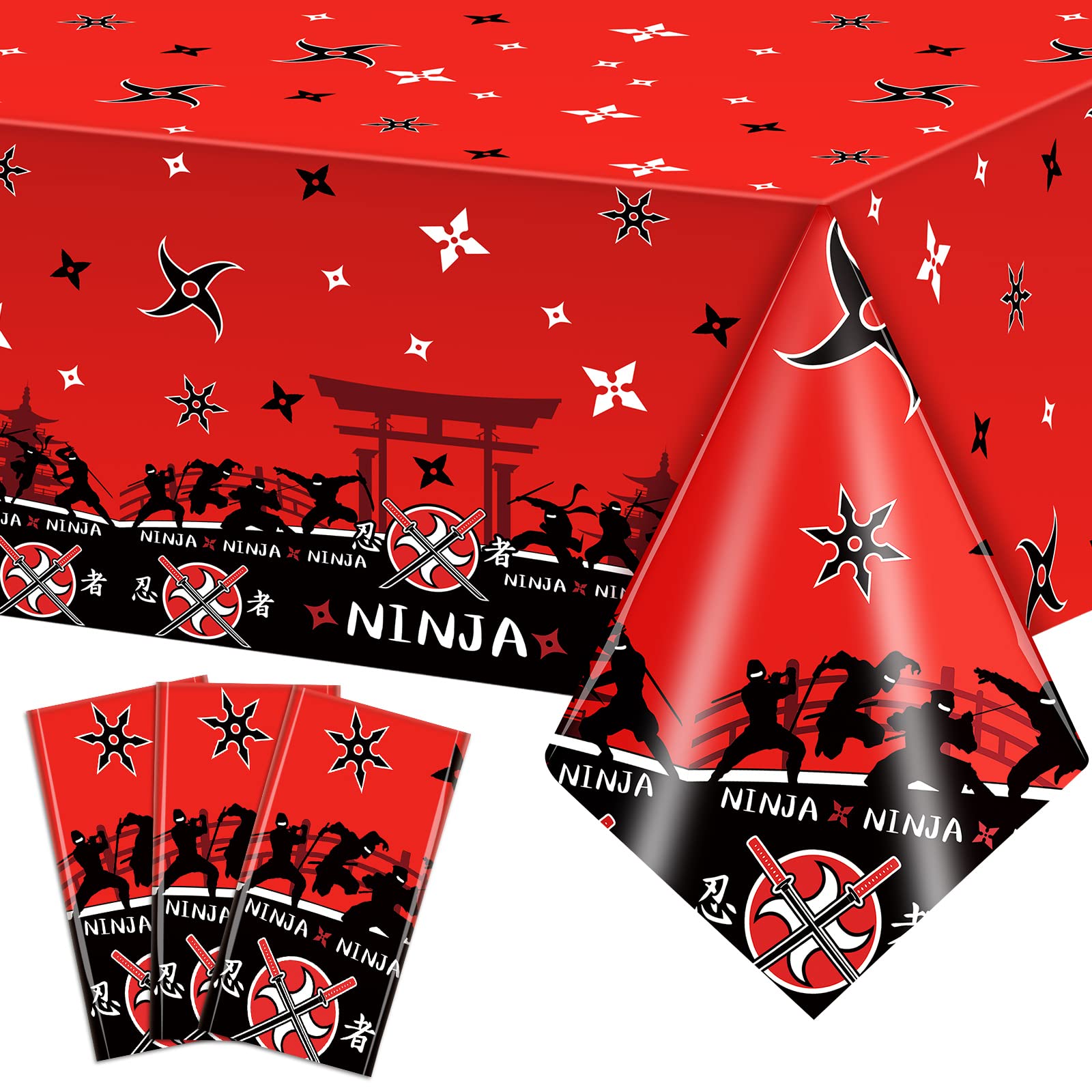 3 Pieces Ninja Tablecloths Ninja Party Decorations Disposable Ninja Warrior Table Covers Ninja Birthday Party Supplies Ninja Table Decorations for Boys Ninja Warrior Themed Birthday 51.2 x 86.6 Inches