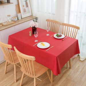 Pioggia Vinyl Tablecloth with Flannel Backing Oblong Waterproof Oil-Proof Plastic Table Cloth Wipeable PVC Table Cover for Indoor and Outdoor (Red, 60 x 84 Inch)