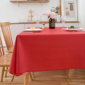 Pioggia Vinyl Tablecloth with Flannel Backing Oblong Waterproof Oil-Proof Plastic Table Cloth Wipeable PVC Table Cover for Indoor and Outdoor (Red, 60 x 84 Inch)