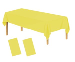 rcffdl plastic yellow tablecloth, 2 pack disposable table cover for rectangle table, dining tablecloths decorative for parties, wedding, indoors and outdoors