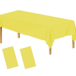 RCFFDL Plastic Yellow Tablecloth, 2 Pack Disposable Table Cover for Rectangle Table, Dining Tablecloths Decorative for Parties, Wedding, Indoors and Outdoors