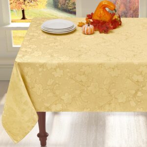 misaya Rectangle Fall Jacquard Tablecloth, Maple Leaf Damask Table Cloth, Waterproof Fabric Table Cover for Harvest and Thanksgiving Decorations (60" x 120", Yellow)