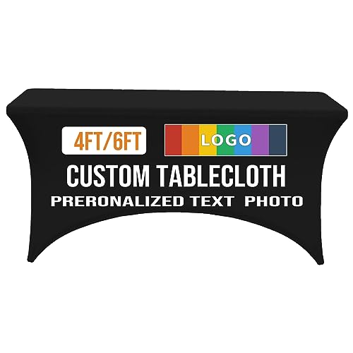 Custom Tablecloth 6FT, Personalized Customized Table Cloth Table Cover with Logo Text Photo for Universal Rectangular Tables, Washable Fitted Stretch Table Protector for Indoor Outdoor Events, Party