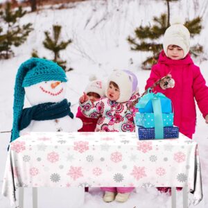 GREHUMOR 3pcs Snowflake Winter Tablecloth Party Decoration Winter Snowflake Pink White Wonderland Theme Table Cover Disposable Plastic Waterproof for Christmas Holiday Birthday Party Supplies